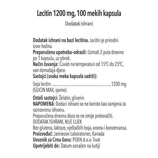 Lecitin 1200 mg, 100 softgel kapsula