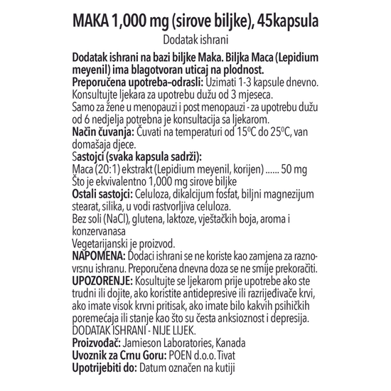 Maka 1000mg, 45 vegetarijanskih kapsula